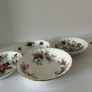 Floral Porcelain Bowls with Gold Trim